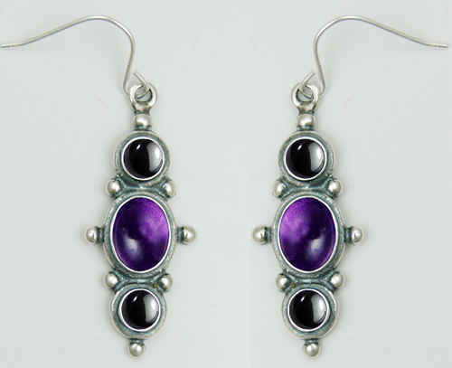 Sterling Silver Drop Dangle Earrings With Amethyst And Hematite
